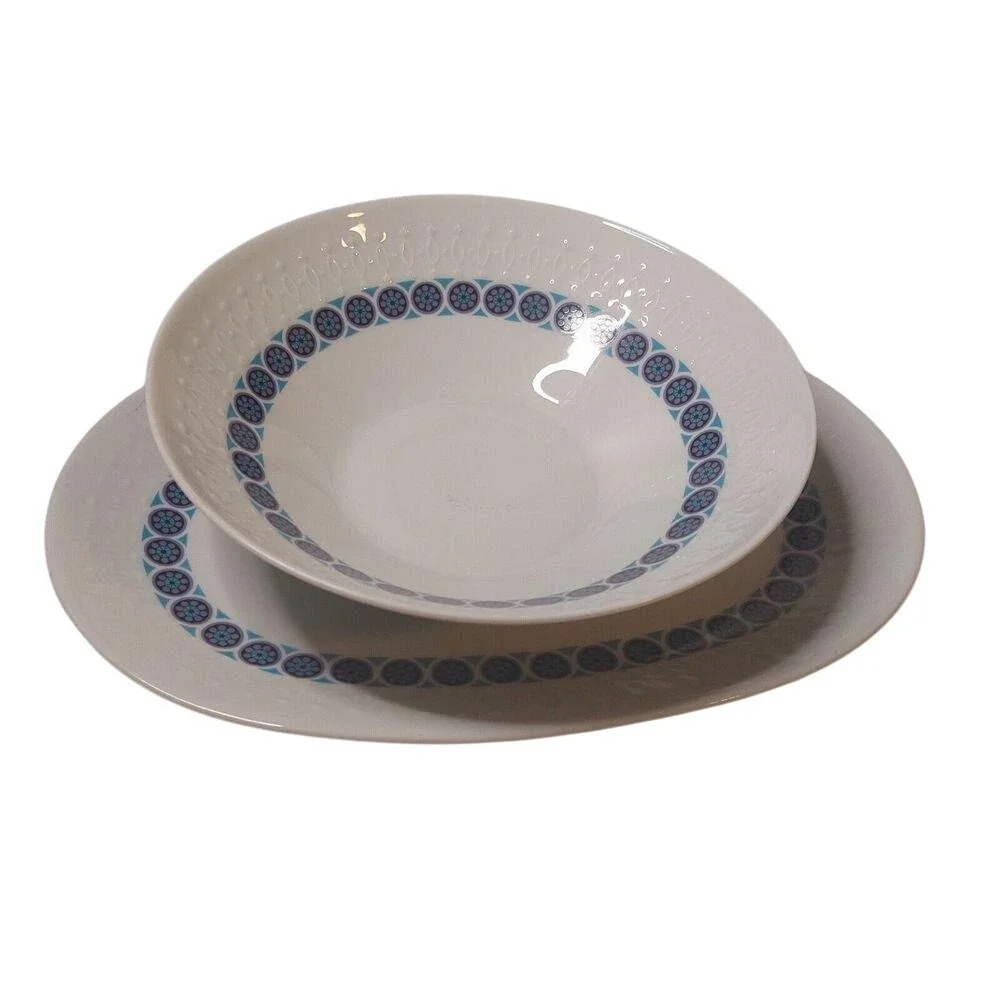 Mitterteich Bavaria Germany Porcelain Serving Set Oval Platter‎ Round Bowl Blue